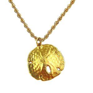 Vintage Gold Sand Dollar Pendant Necklace Rope Chain Beach-Inspired Jewelry Naut